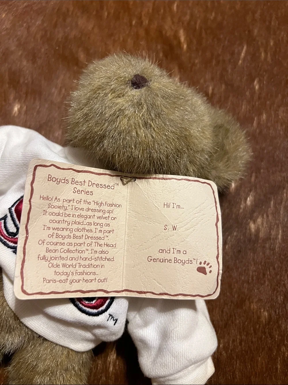 Boyds Bears Brown Plush Teddy in White SMS Sweatshirt